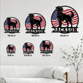 Golden Retriever American flag metal sign shown in multiple size options from 8 by 8 to 24 by 24 inches