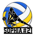 Custom volleyball metal sign featuring a diving player silhouette and bold blue, yellow, and white volleyball artwork