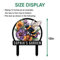 Bee garden metal sign size guide showing the overall height measurement from top to bottom