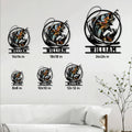 Bass fishing metal sign size guide showing options from 8 by 8 to 24 by 24 inches
