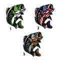 Bass fishing sign color selection guide showing green, patriotic, and rustic artwork options