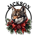 Christmas wolf metal sign featuring a detailed wolf portrait framed by evergreen branches, berries, and a red bow