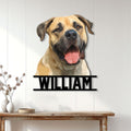 English Mastiff metal sign displayed as welcoming dog lover wall decor in a bright home entryway