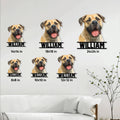 English Mastiff metal sign size guide showing six square size options from 8x8 to 24x24 inches