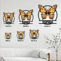 Butterfly metal sign size guide showing multiple available dimensions in a living room setting