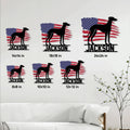 Greyhound metal sign size guide showing six available square size options in a home setting