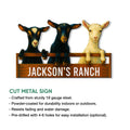 Goat ranch metal sign feature graphic showing cut metal construction and outdoor display details
