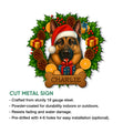 German Shepherd Christmas metal sign feature graphic showing the cut steel sign and listed product details