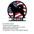 Alaskan Malamute cut metal sign shown with product feature details