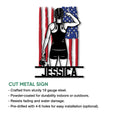 Cut metal wrestling sign showcasing a female athlete with boxing gloves and a patriotic American flag design