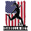 Custom soccer metal sign featuring a female player silhouette, soccer ball, and distressed American flag design