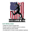 Soccer metal sign feature graphic showing a patriotic female player design for indoor or outdoor display