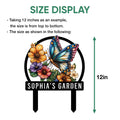 Butterfly and floral garden metal sign shown with a vertical 12-inch size measurement