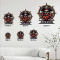 Pirate skull captain sign shown in multiple size options against a home wall for scale reference