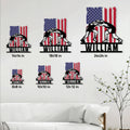 Wrestling metal sign size guide showing six square size options in a home interior