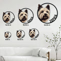 Yorkie metal sign size guide showing multiple circular sign sizes in a home setting