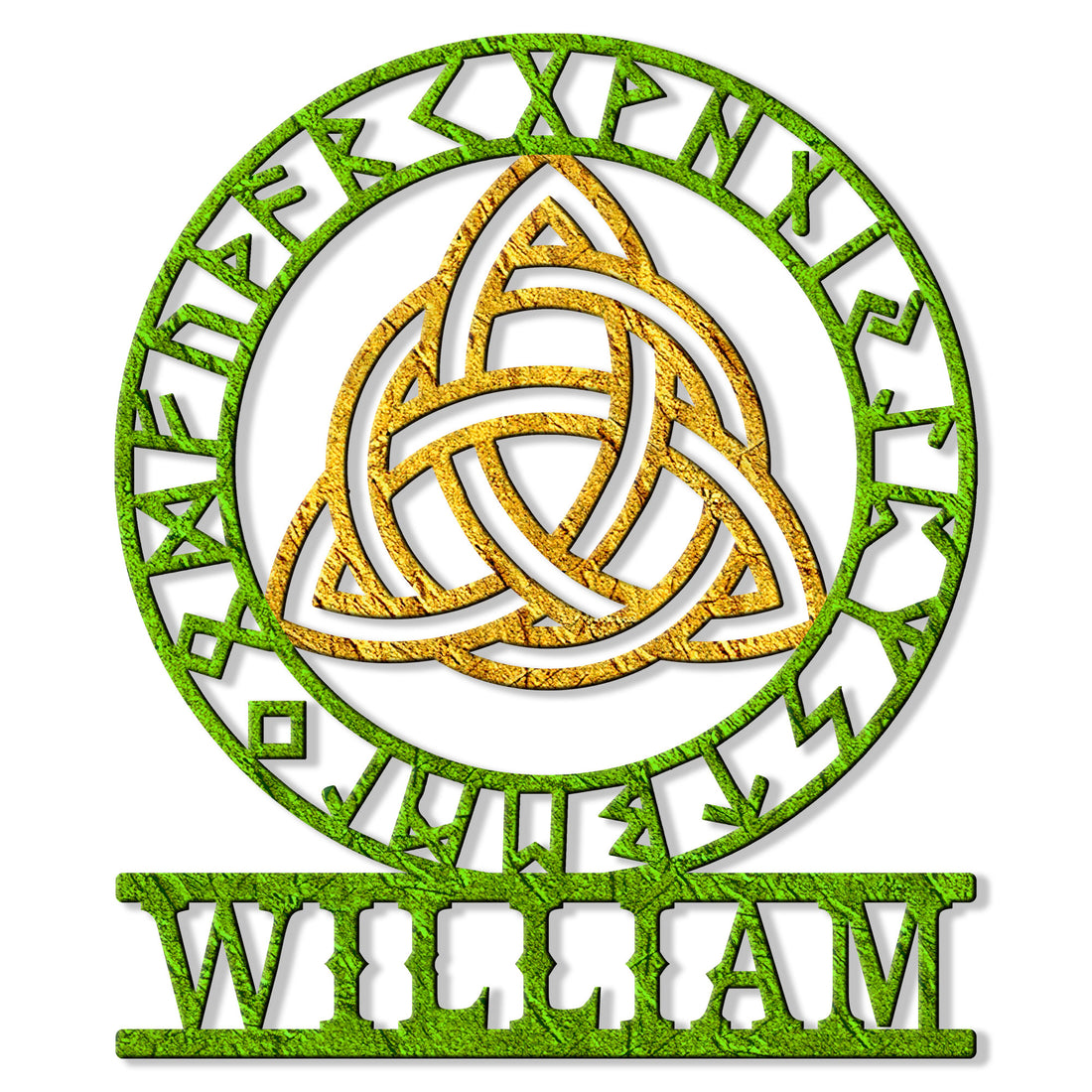 Custom Viking metal sign featuring a Norse knotwork emblem within a circular runic border