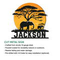 Elephant family silhouette metal sign shown with cut metal sign features and outdoor decor details