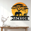 Elephant safari wall decor displayed above a console table in a bright modern home