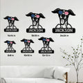 Whippet metal sign size guide showing six available square size options