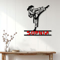Karate wall sign shown in a home setting with a martial artist performing a high kick