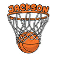 Bold basketball hoop and ball metal sign artwork in orange and black with a custom top design