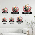 Cockatiel metal sign size guide showing several available square dimensions in a room setting