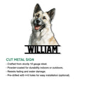 Norwegian Elkhound metal sign feature graphic showing the cut-metal design and product display details