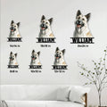 Norwegian Elkhound metal sign size guide showing multiple square size options in a living room