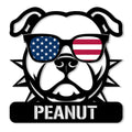 Staffordshire Bull Terrier metal sign featuring a patriotic dog portrait with American flag sunglasses