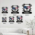 Staffordshire Bull Terrier metal sign size guide showing several available square dimensions
