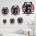French Bulldog metal sign size guide showing display options from 8 by 8 to 24 by 24 inches