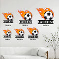 Flaming soccer ball metal sign size guide showing 8, 10, 12, 14, 18, and 24 inch options