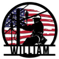 Lineman metal sign featuring a utility worker silhouette on a power pole with an American flag background