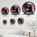 Lineman metal sign size guide showing six available square sizes from 8 by 8 to 24 by 24 inches
