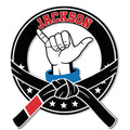 Custom Jiu Jitsu metal sign featuring a raised hand, crossed belts, and bold martial arts artwork