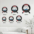 Jiu Jitsu metal sign size guide showing multiple circular sign sizes in a home decor setting