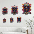 Sugar skull metal sign size guide showing 8, 10, 12, 14, 18, and 24 inch options