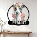 Floral Whippet wall sign displayed above a console table in a bright home entryway