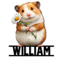 Cute orange hamster holding a white daisy on a custom-shaped metal sign design