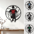 Custom volleyball player metal sign displayed as wall decor in a bright home setting