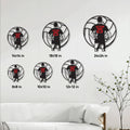 Volleyball player metal sign size guide showing options from 8 by 8 to 24 by 24 inches