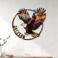 Eagle wall decor displayed on white paneling above a console for a striking home accent