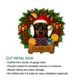Miniature Pinscher Christmas metal sign shown with product feature information and festive dog artwork