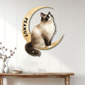 Ragdoll cat metal wall decor displayed on a light wood-paneled wall above a console table