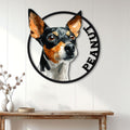 Rat Terrier wall sign displayed on a white paneled wall above a console table in a bright home