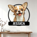 Chihuahua wall sign displayed above a console table in a bright home entryway