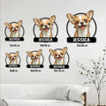 Chihuahua metal sign size guide showing six square size options from 8 by 8 to 24 by 24 inches