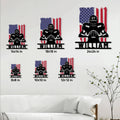 American football metal sign shown in multiple size options on a living room wall