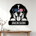 Bernese Mountain Dog wall sign displayed on a bright white paneled wall above a wooden console